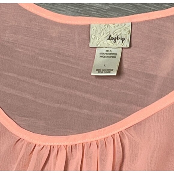 Daytrip Buckle Top Bell Sleeve Crochet Sheer Blouse Peach Large Romantic Peasant - Picture 4 of 5